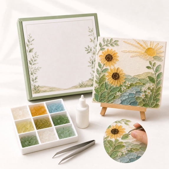 Landscape Mosaic DIY Sea Glass Art Kit, Complete Craft Supplies Set Christian DIY Craft Kit Home Wall‑Decor Birthday Gift(B)