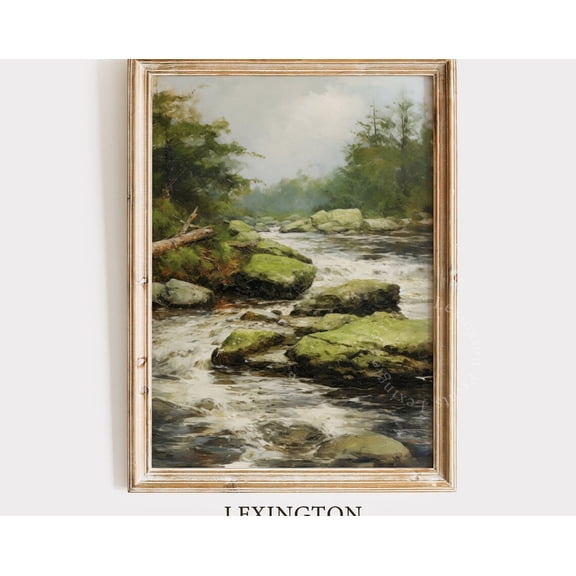 Landscape Moss Rustic Forest Moody River Nature Dark Wall Art, Eye Catching Decorative Theme For Living Room And Gallery Wall Decor