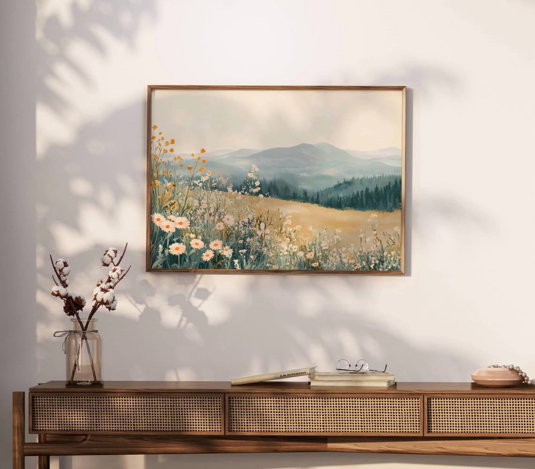 Landscape Mountain Daisy Wildflower Print, Triptych Nursery Wall Art ...