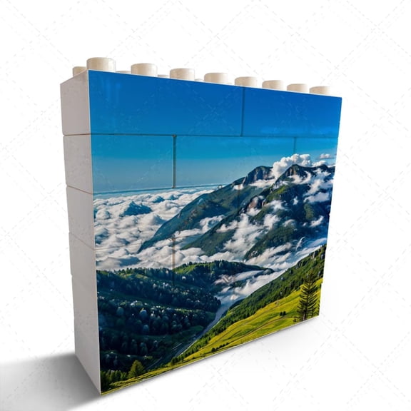 Landscape Mountain Picture Decorative Sign/Plaque Home Office Desk Decor Novelty Building Brick Funny Block Puzzle Horizontal Shaped Picture Christmas Birthday Housewarming Gift