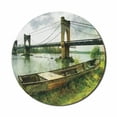 thumbnail image 1 of Landscape Mouse Pad for Computers, Bridge and Old Boat on Riverside Distressed Paint Style Nostalgic City Picture, Round Non-Slip Thick Rubber Modern Mousepad, 8" Round, Green Grey, by Ambesonne, 1 of 2