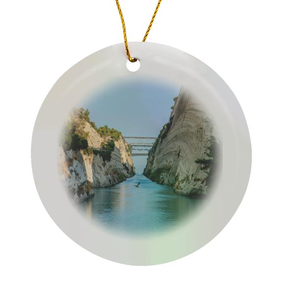 3drose, Landscape of Corinth Canal, Greece, Europe, Circle Porcelain Ornament
