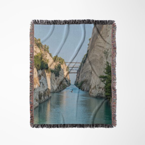 Landscape Of Corinth Canal, Greece, Europe, Woven Blanket