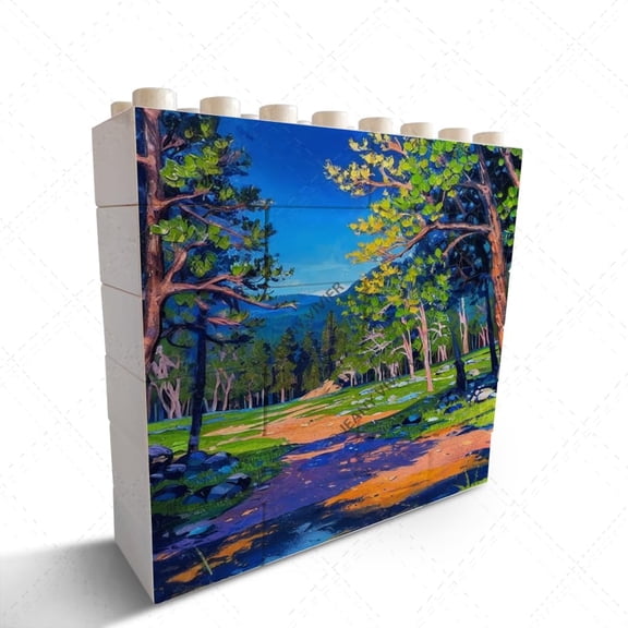 Landscape Oil Painting Hill Tree Themed Novelty Building Brick Funny Block Puzzle Horizontal Shaped Picture Creative Brick Puzzle Decorative Sign/Plaque Housewarming Gift