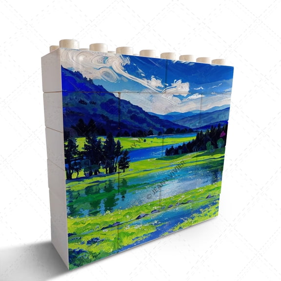 Landscape Oil Painting Picture Desk Dcor for Home Office Bedroom Table Dcor Novelty Building Brick Funny Block Puzzle Horizontal Shaped Picture Gift for Women Girl Teens
