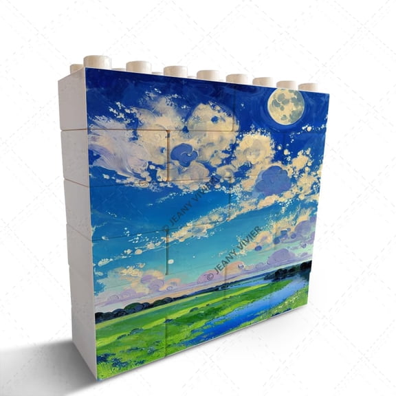 Landscape Oil Painting Picture Home Office Desk Cubicle Shelf Decor Novelty Building Brick Funny Block Puzzle Horizontal Shaped Picture Christmas Birthday Housewarming Gift