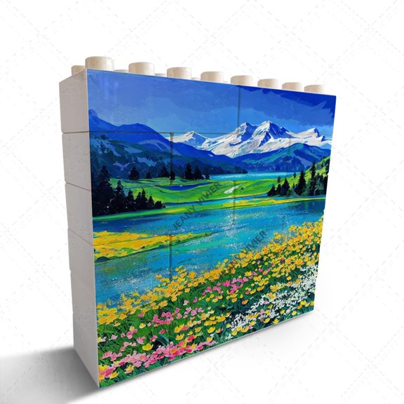 Landscape Oil Painting Picture Home Office Desk Shelf Table Decoration Novelty Building Brick Funny Block Puzzle Horizontal Shaped Picture