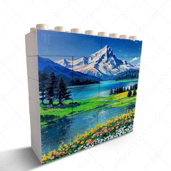 Landscape Oil Painting Picture Office Desk Accessories for Work, Home Office Decor Novelty Building Brick Funny Block Puzzle Horizontal Shaped Picture Gift