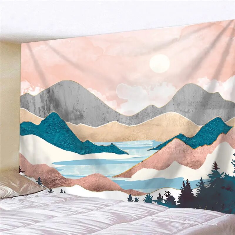 Landscape Oil Painting Tapestry Modern Simple Background Cloth Wall