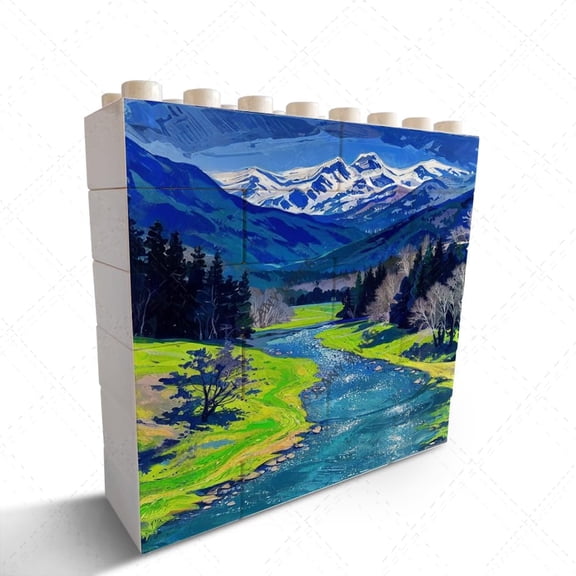 Landscape Oil Painting Themed Novelty Building Brick Funny Block Puzzle Horizontal Shaped Picture Creative Brick Puzzle Decorative Sign/Plaque Gift