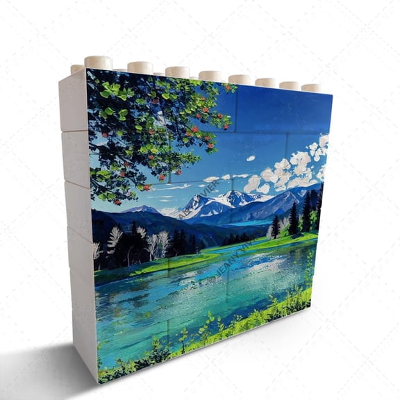 Landscape Oil Painting Themed Novelty Building Brick Funny Block Puzzle Horizontal Shaped Picture Home Office Desk Decor Christmas Birthday Valentine's Day Housewarming Gift