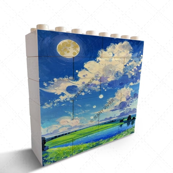 Landscape Oil Painting Themed Novelty Building Brick Funny Block Puzzle Horizontal Shaped Picture Unique Home Decor for Desk Shelf Decor Christmas Birthday Housewarming Gift