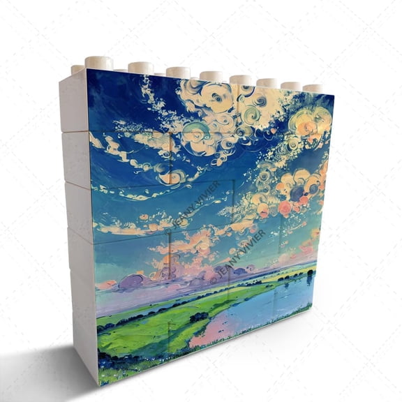 Landscape Oil Painting Themed Novelty Building Brick Horizontal Shaped Picture Creative Brick Puzzle Decorative Sign/Plaque Christmas Birthday Valentine's Day Housewarming Gift