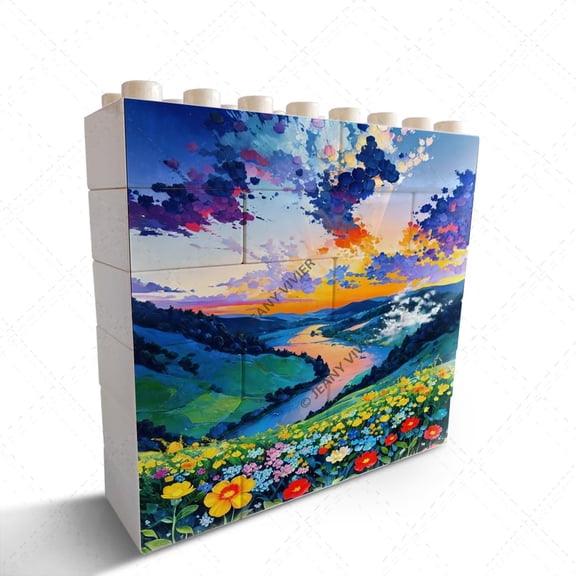 Landscape Oil Painting Themed Novelty Building Brick Horizontal Shaped Picture Creative Brick Puzzle Decorative Sign/Plaque Gift for Women Girl Teen Sister Friends