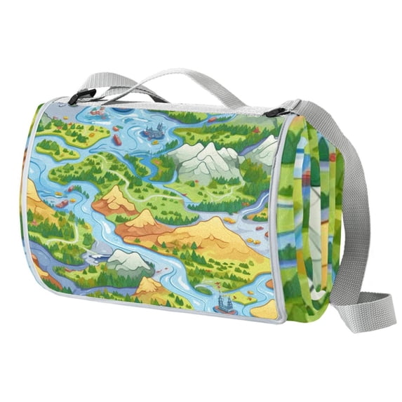 Landscape Outdoor Canvas Picnic Blanket Lightweight Foldable Waterproof Beach Mat with Carrying Strap and Pocket - Camping, Hiking, and Picnics!