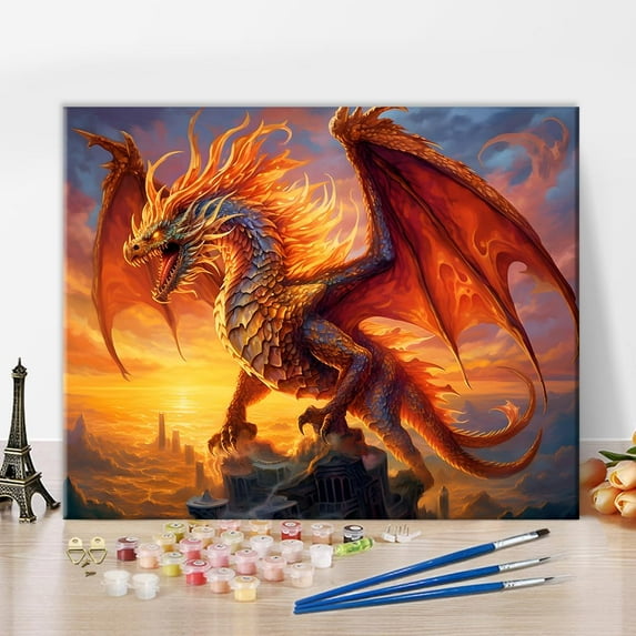 Landscape Paint by Numbers, Tree and a Full Moon Paint by Number for Adults, Adult Paint by Number Kits on Canvas, Mountaintop Paint by Numbers for Home Wall Decor, 16"x20",Dragon