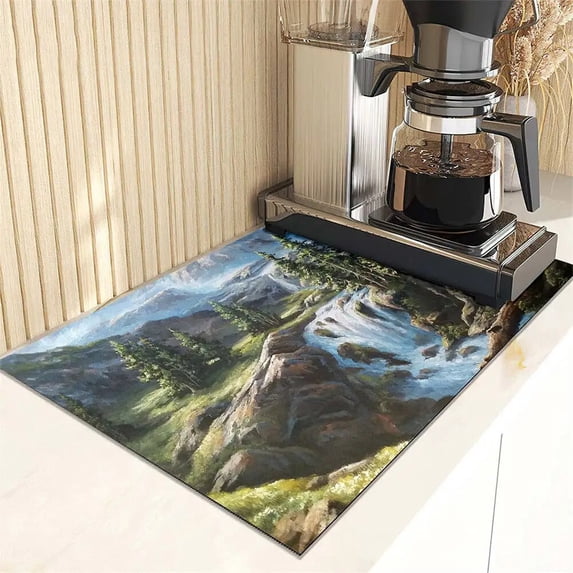 Landscape Painting Dish Drying Mat Super Absorbent Kitchen Counter Drain Pad Tableware Cup Bottle Sink Waterproof Non-slip Mats