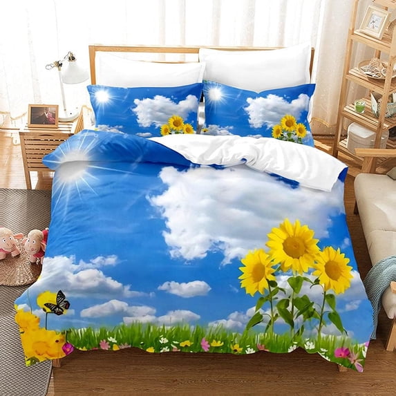 Landscape Plant Sunflower Duvet Cover Set,Bedding Set for Kids and Adult, Home Decor,Twin Size