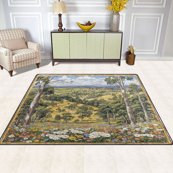 Landscape Print 63''x48'' Plush Memory Foam Bath Mat, Soft, Absorbent, Non Slip, Durable