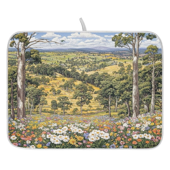 Landscape Print Dish Drying Mat for Kitchen, Quick Drying Absorbent Soft Durable 16" x 18"