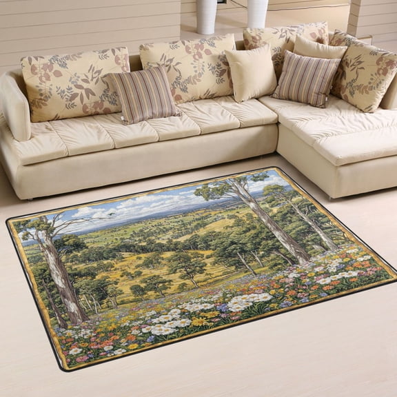 Landscape Print Soft Polyester Area Rug 31''x20'', Non Slip, Memory Foam, Water Absorbent