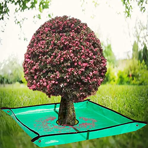 Landscape Pruning Tarp, 78.7X78.7 Landscape Tarp for Trimming with 12 inch Hole, Pruning Trees Waterproof Tarp, with Corner Buckles, can Stand Up Fasten Around Trees and Shrubs