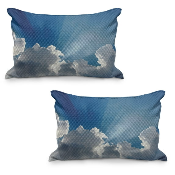 Landscape Quilted Pillowcover Set of 2, Colorful Sky with Clouds and Sun Rays Dreamy Cloudscape After Rain Picture Art, Standard Queen Size Pillow Cover Bedroom, 36" x 20", Blue White, by Ambesonne