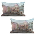 thumbnail image 1 of Landscape Quilted Pillowcover Set of 2, Watercolored Effect Street with Paved Stones Rocks Tower Houses People Rural Art, Standard Queen Size Pillow Cover Bedroom, 36" x 20", Multicolor, by Ambesonne, 1 of 1