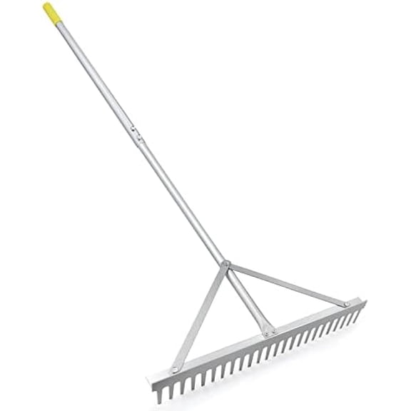 Landscape Rake - 24Tines, Aluminum Head with 68" Handle, 24" Width for Beach & Lawn Care$$Garden & Patio