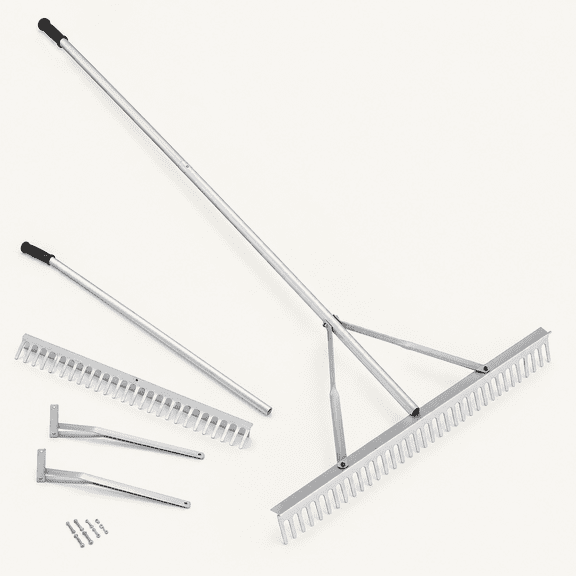 Landscape Rake 36" Head Aluminum Rake, 76" Long Handle, 37 Tines