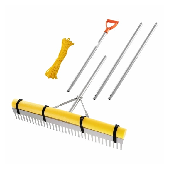 Landscape Rake 36 Inch, 133 Inch Handle, Heavy Duty Aluminum Leaf Rake for Yard, Pond, Beach, Lawn Care with 52ft Rope