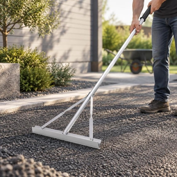 Landscape Rake, 60 Inch Aluminum, 20 Inch No Teeth Head, for Asphalt, Land Leveling, Sand Flattening