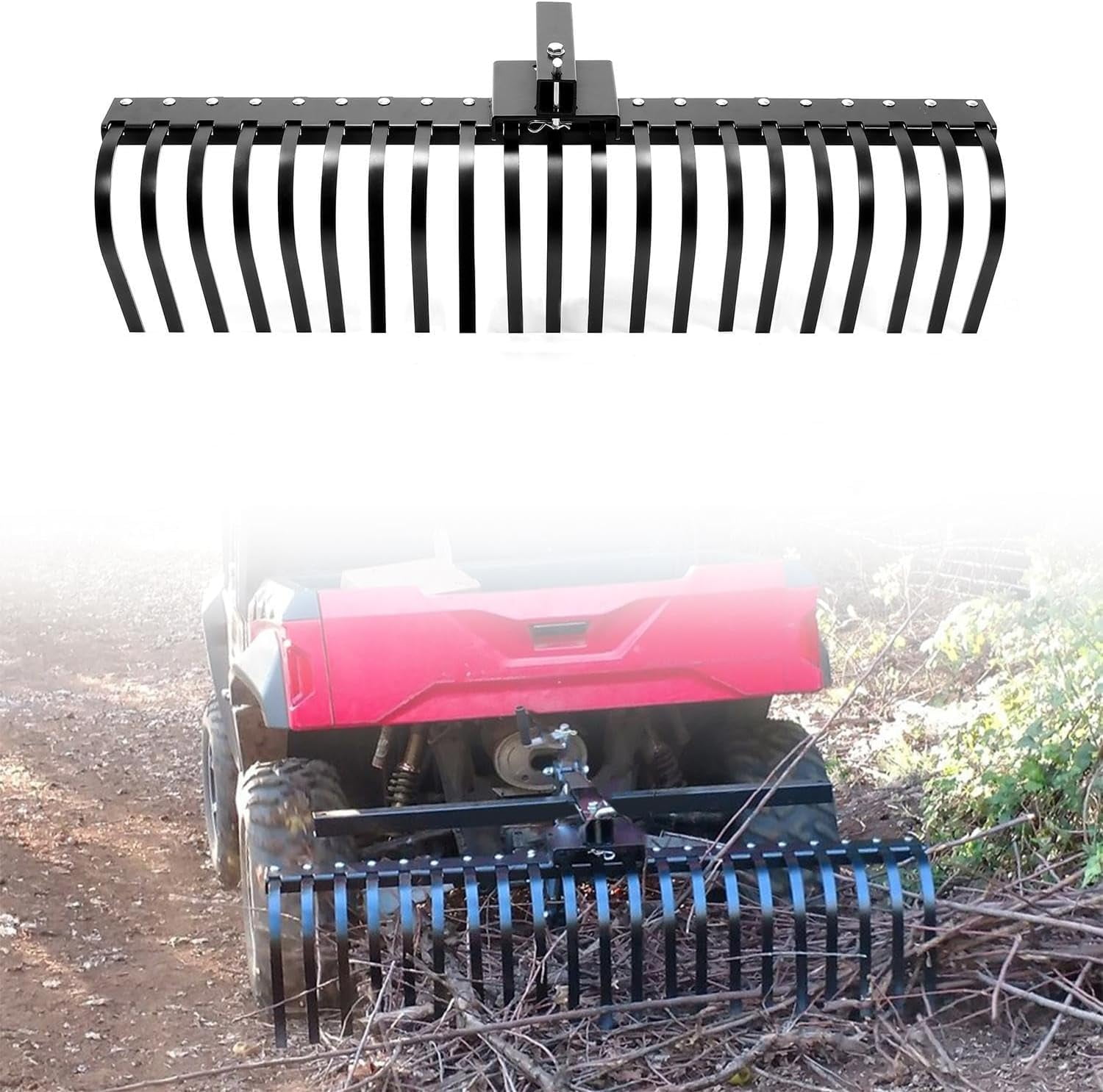 Landscape Rake With 21 Tines Compatible With 2Inch Receiver ATV UTV