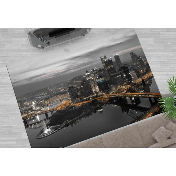 Landscape Rug, Area Rugs, Pittsburgh Pennsylvania Night Panoramic Rugs, City Landscape Rug, Pittsburgh Rugs, Front Door Rug, Large Rug, 3.9'x5.9' - 120x180 cm