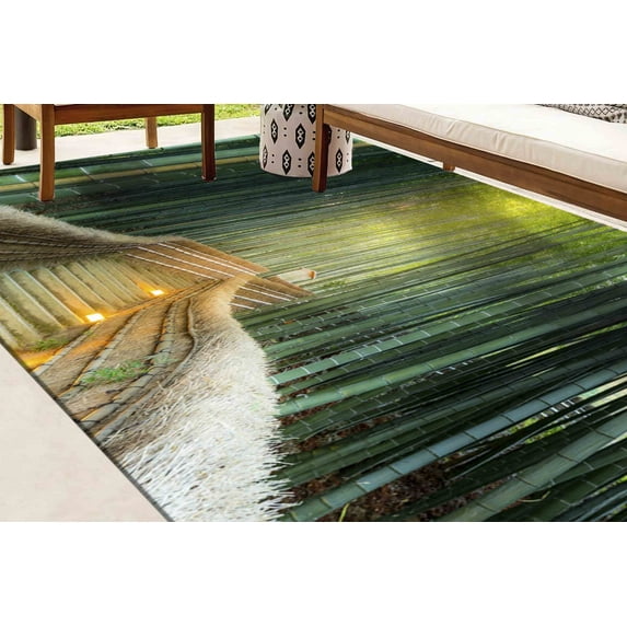 Landscape Rug, Bamboo Rug, Easy to Clean Rug, Cute Rug, Modern Rugs, Rugs, Green Landscape Rugs, Entry Rugs, Office Decor Rug, Home Decor, 3.3'x9.2' - 100x280 cm