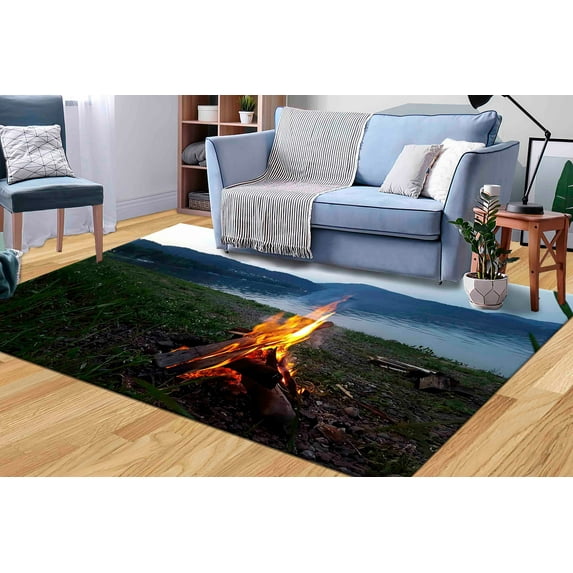 Landscape Rug, Customs Rug, Office Decor Rugs, Large Rug, Landscape Rug Wall Hanging Rugs, Summer Campfire Rug, Rugs, Salon Decor Rugs, 2.6'x9.2' - 80x280 cm