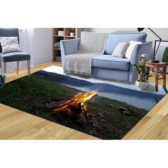 Landscape Rug, Customs Rug, Office Decor Rugs, Large Rug, Landscape Rug Wall Hanging Rugs, Summer Campfire Rug, Rugs, Salon Decor Rugs, 2.6'x6.5' - 80x200 cm