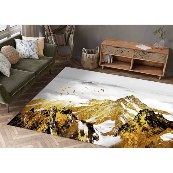 Landscape Rug, Modern Rug, Personalized Gifts Rugs, Golden Mountains Rug, Modern Rugs, Mountain Rug, Easy To Clean Rugs, Farmhouse Rug, 2'x3' - 60x90 cm