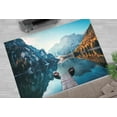 thumbnail image 1 of Landscape Rugs, Front Door Rugs, Dolomites Mountains Rugs, Boats on the Braies Lake in Dolomites Mountains Rug, View Rugs, Non Slip Rugs, 2'x3' - 60x90 cm, 1 of 8