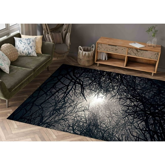 Landscape Rugs, Moonlight Rug, Personalizeds Rug, Forest Landscape Rugs, Bathroom Rug, Black Rug, Small Rug, Moonlight Rugs, Custom Rug, 3.3'x6.5' - 100x200 cm