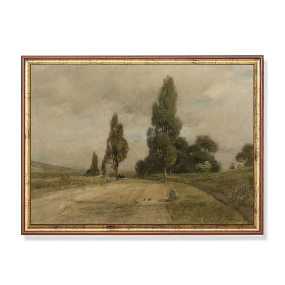 Landscape Rustic Countryside Road Poplar Trees Rustic Landscape Wall Art Decor Unframed Paper Print