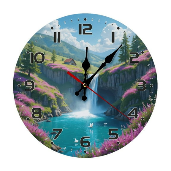 Landscape Scenery Waterfall Wall Clock 10 Inch Silent Non Ticking Round Clock Decoration for Living Room Kitchen Bedroom Bathroom Office Classroom