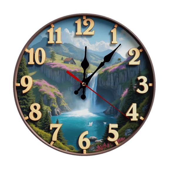 Landscape Scenery Waterfall Wall Clock 10 Inch Silent Non Ticking Round Clock Decoration for Living Room Kitchen Bedroom Bathroom Office Classroom