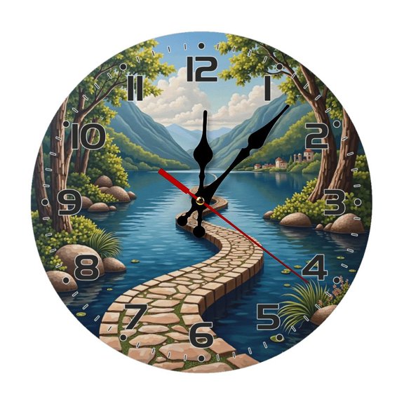 Landscape Scenic Serene Wall Clock 10 Inch Silent Non Ticking Round Clock Decoration for Living Room Kitchen Bedroom Bathroom Office Classroom