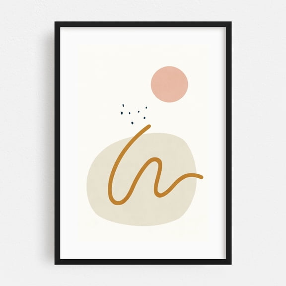 Landscape Shapes 01 - Digital Art Abstract Minimalist Geometric Modern Art Pastel Boho Line Art Black Framed Wall Art Print 5 x 7 inches