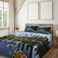 thumbnail image 1 of Ambesonne Mountain Fitted & Top Sheet Set with Shams, Tree and Snowy Nature, Green Blue White, 1 of 5