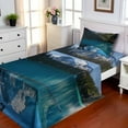 thumbnail image 1 of Ambesonne Winter Fitted & Top Sheet Set with Sham, Snowy Frozen Mountain, Blue White Green, 1 of 5