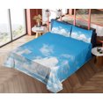 thumbnail image 1 of Landscape Sheet Set, Vast Cloudy Sky Scenics Windy Weather Calming View Panoramic Scenery Picture, Fitted and Flat Sheet with Pillowcases Bedding Accent 4 Piece Set, Calking, Blue White, by Ambesonne, 1 of 5