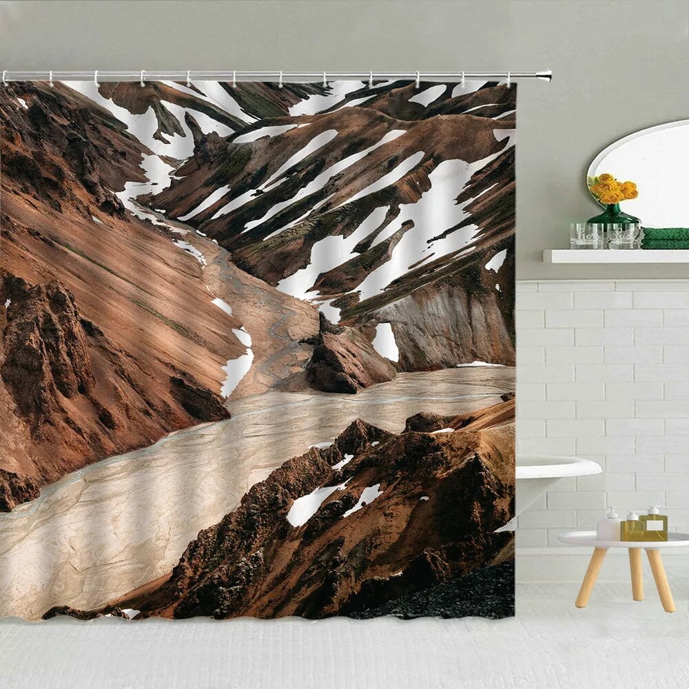 Landscape Shower Curtains Winter Snowflake Peak Houses Tree Ice Lake