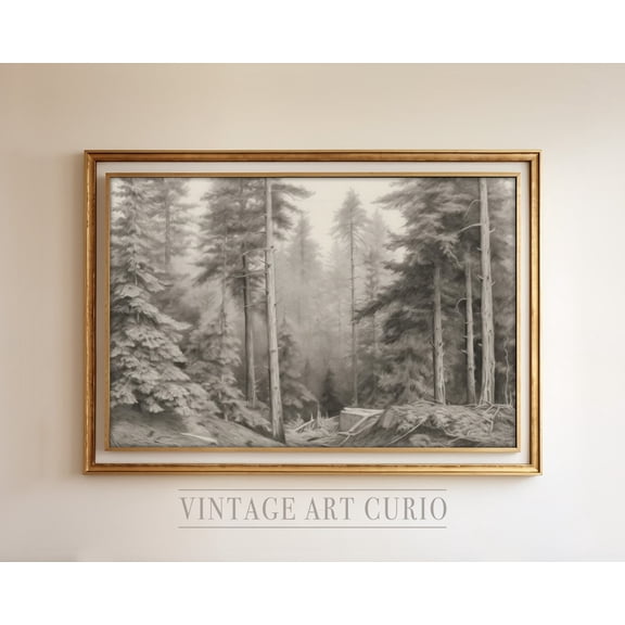 Landscape Sketch, Rustic Country Farmhouse Decor, Vintage Etching Drawing, Antique Scenery Art Print Unframed Paper Print